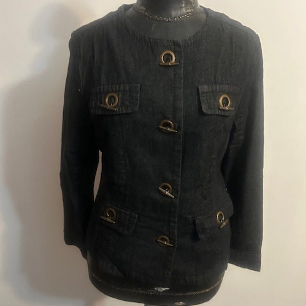 AMX Black denim jacket with toggle closure, size M